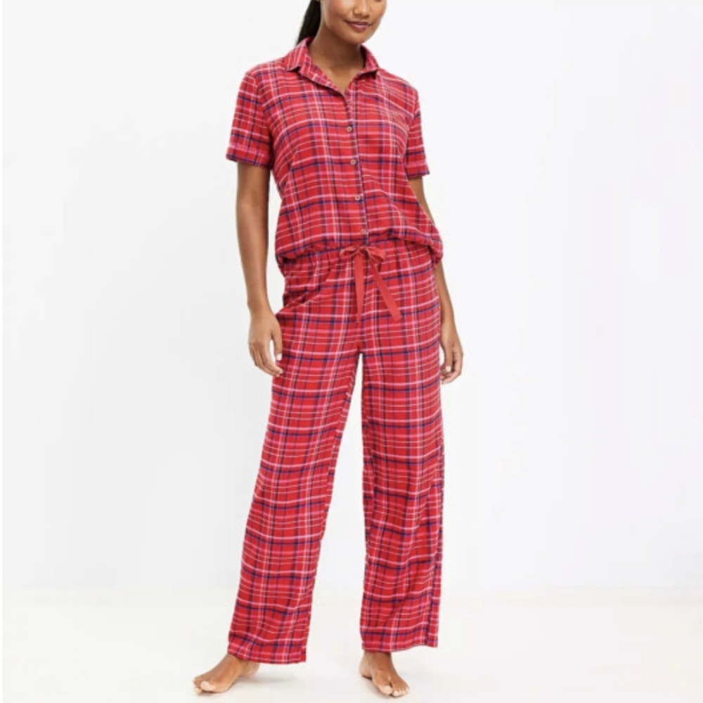 NWT LOFT Ruby Rust red plaid Pajamas large